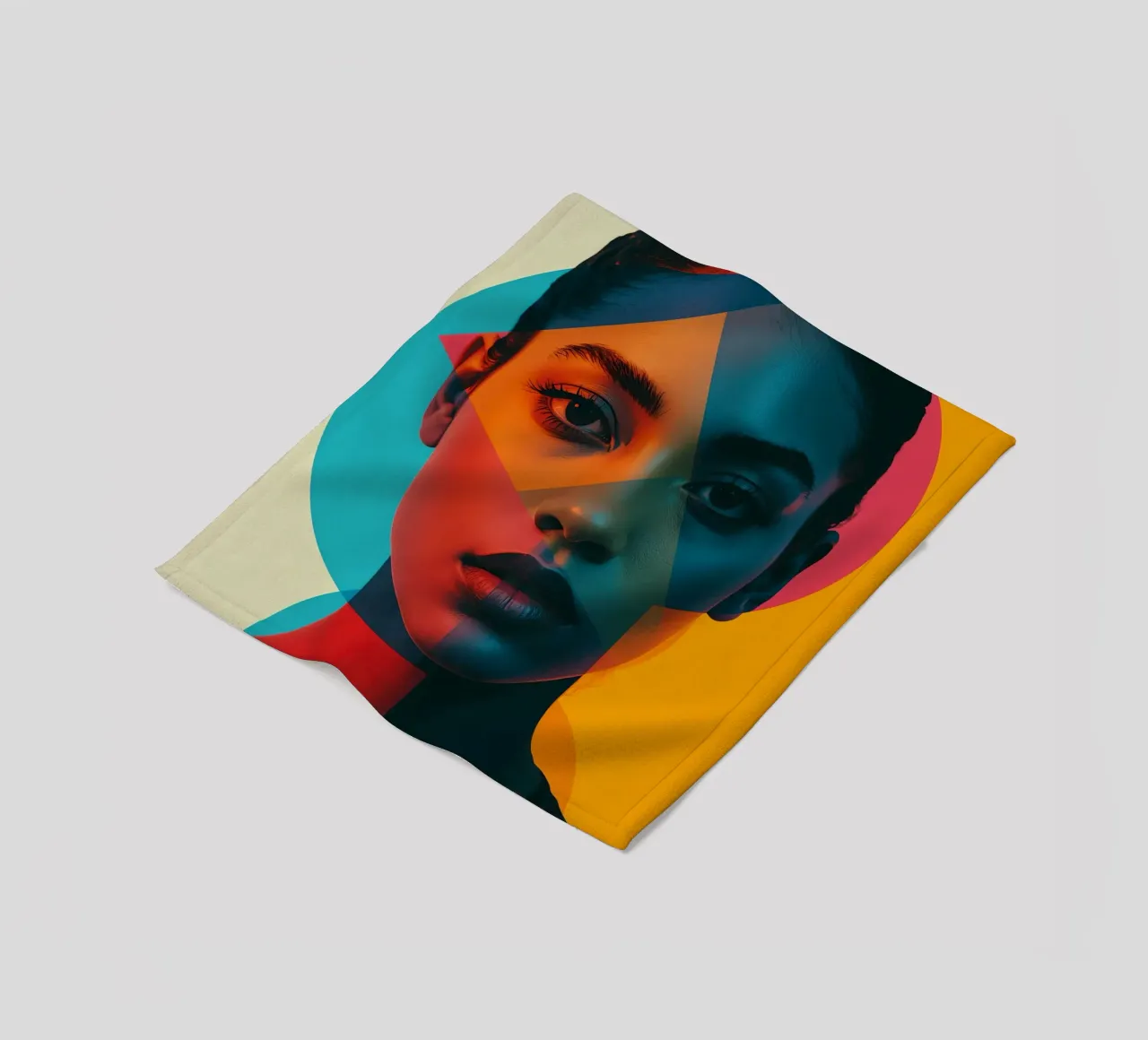 Woman's Face with Geometric Shapes and Color Blocking fleece blanket by DesignDoodle