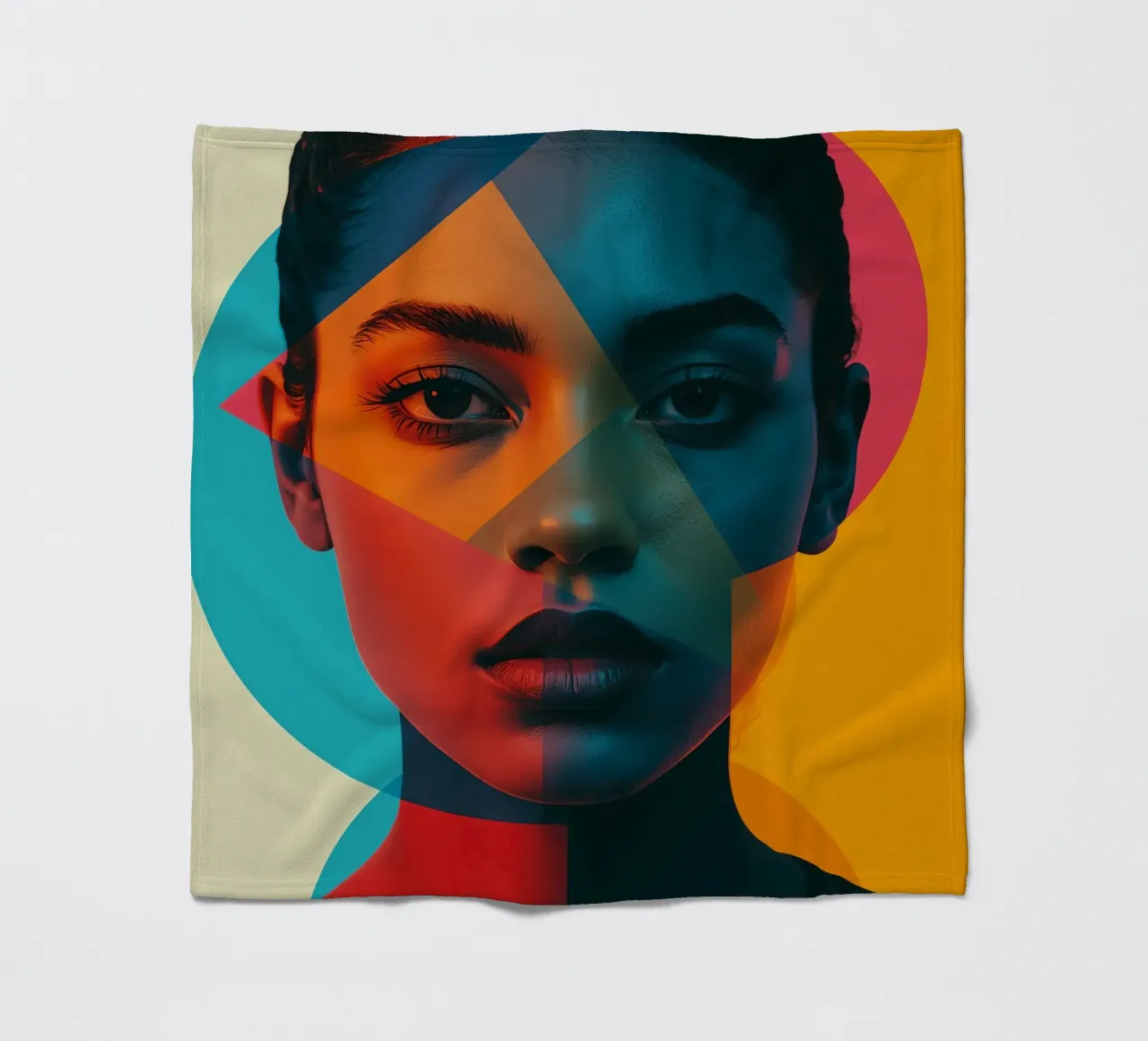 Woman's Face with Geometric Shapes and Color Blocking fleece blanket by DesignDoodle