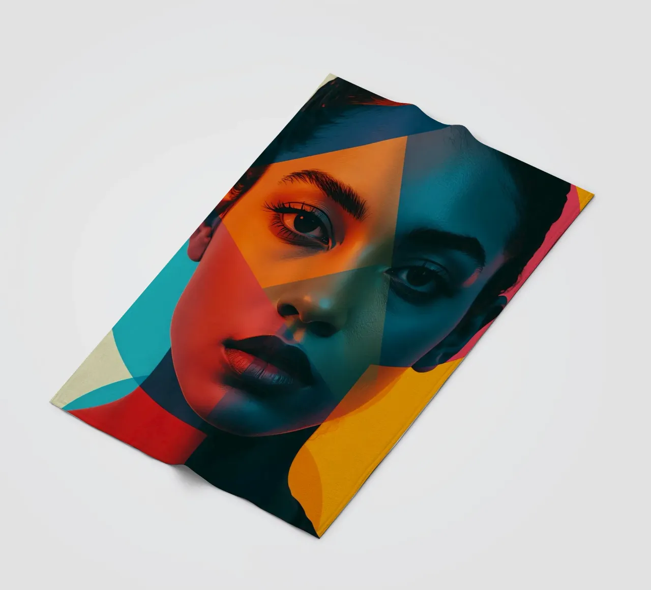 Woman's Face with Geometric Shapes and Color Blocking fleece blanket by DesignDoodle