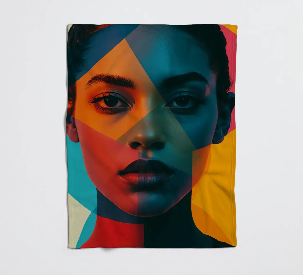 Woman's Face with Geometric Shapes and Color Blocking fleece blanket by DesignDoodle