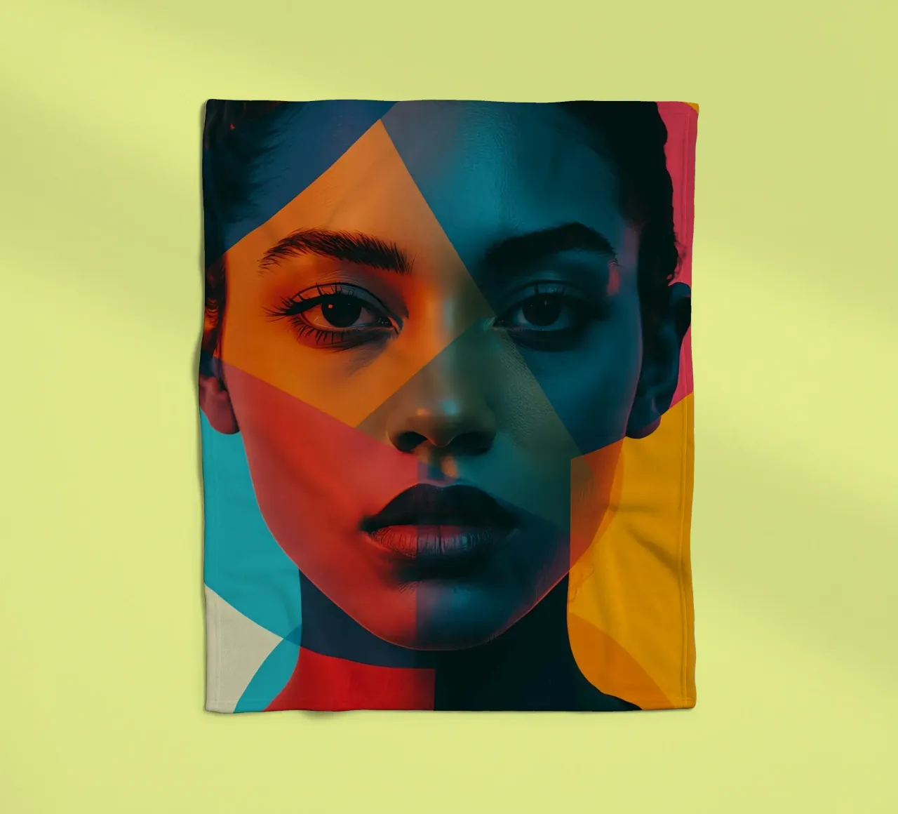Woman's Face with Geometric Shapes and Color Blocking fleece blanket by DesignDoodle