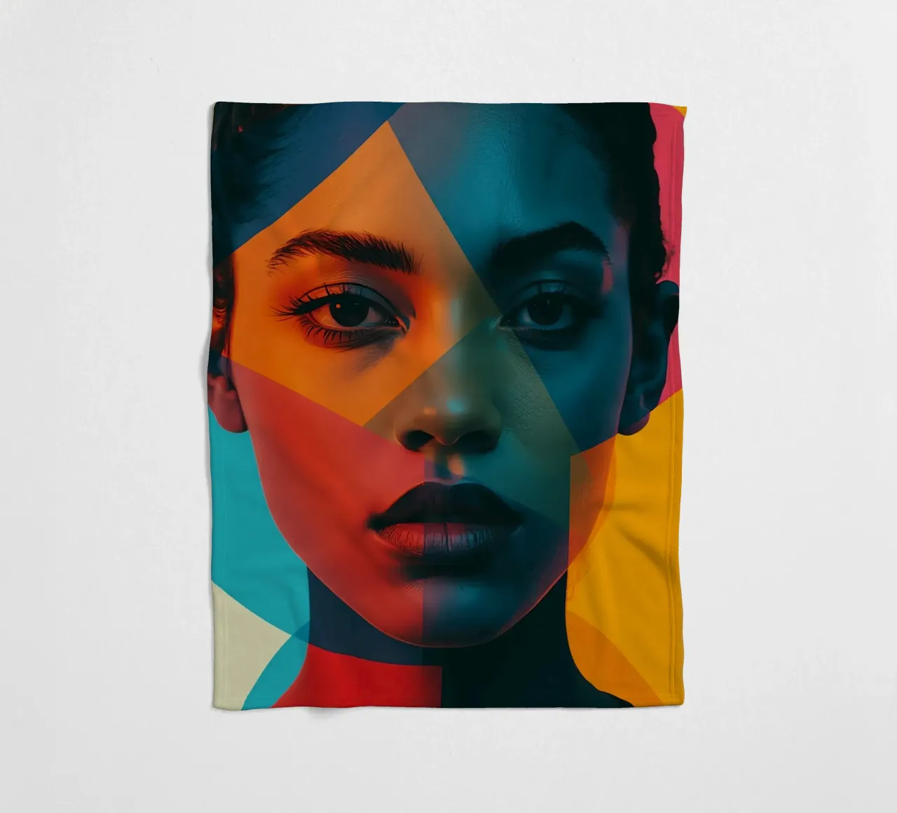 Woman's Face with Geometric Shapes and Color Blocking fleece blanket by DesignDoodle