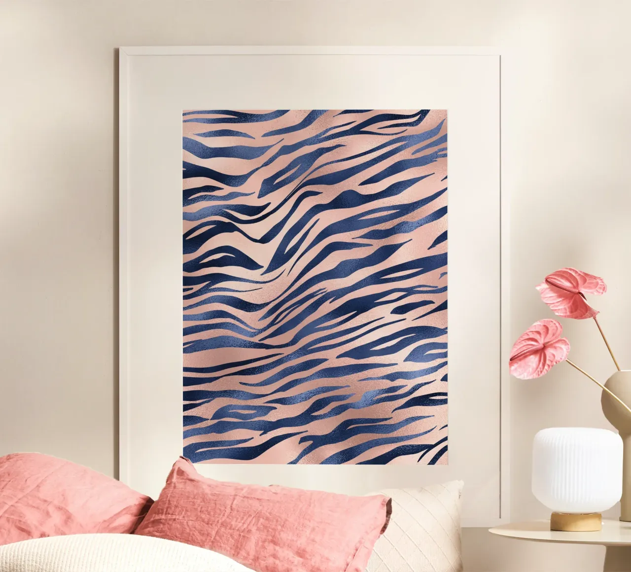 Blush & Navy Animal Pattern 8 poster con telaio in alluminio da Yaso Design Animal