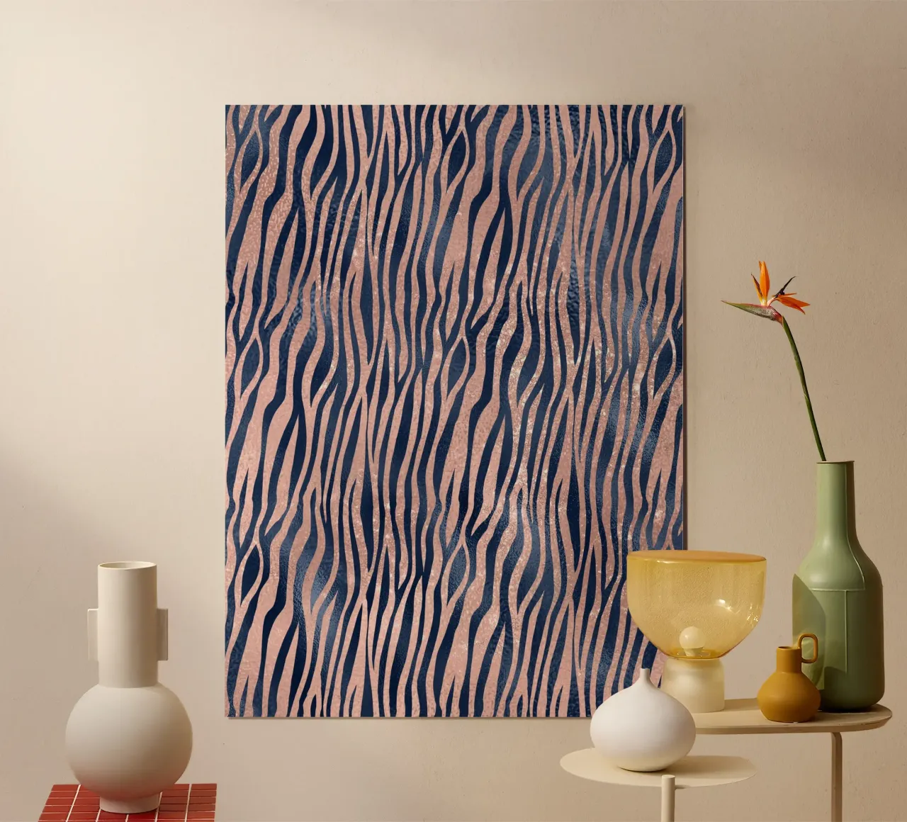 Blush & Navy Animal Pattern 9 poster con telaio in alluminio da Yaso Design Animal