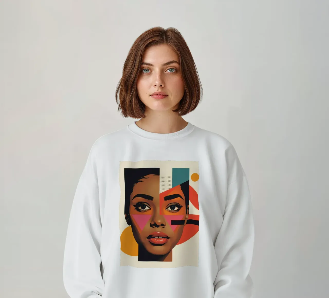 Volto di donna con forme geometriche e colori retrò felpa da DesignDoodle