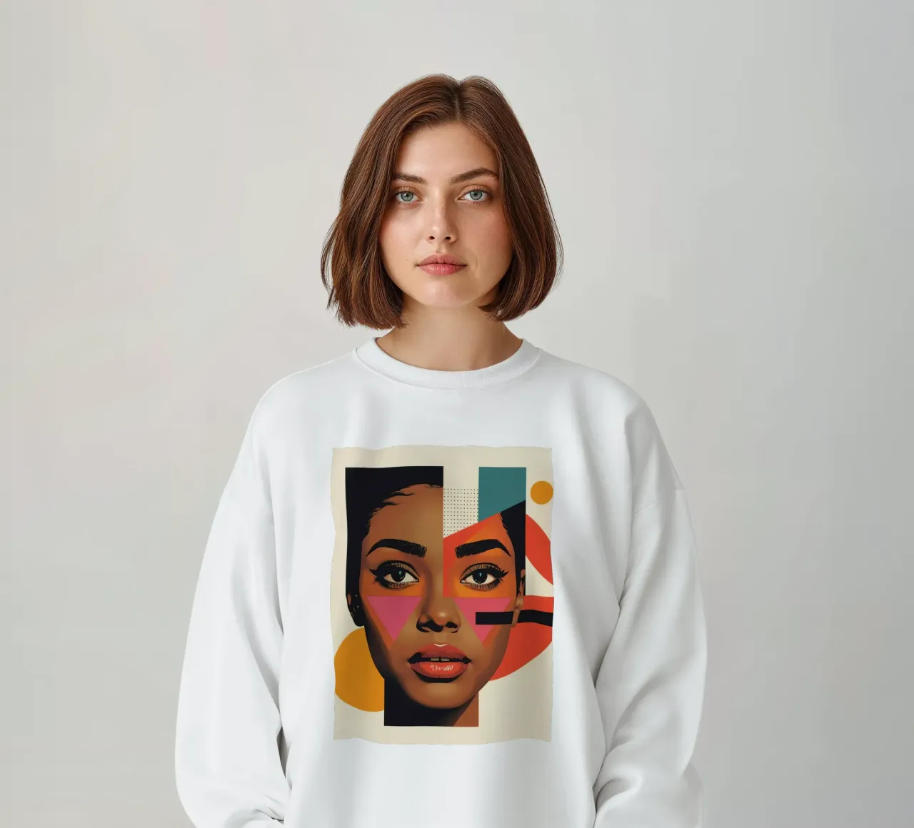 Volto di donna con forme geometriche e colori retrò felpa da DesignDoodle