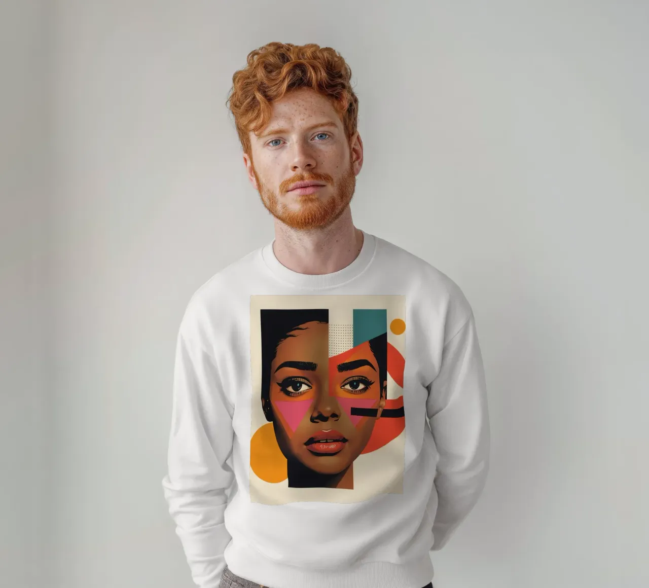 Volto di donna con forme geometriche e colori retrò felpa da DesignDoodle