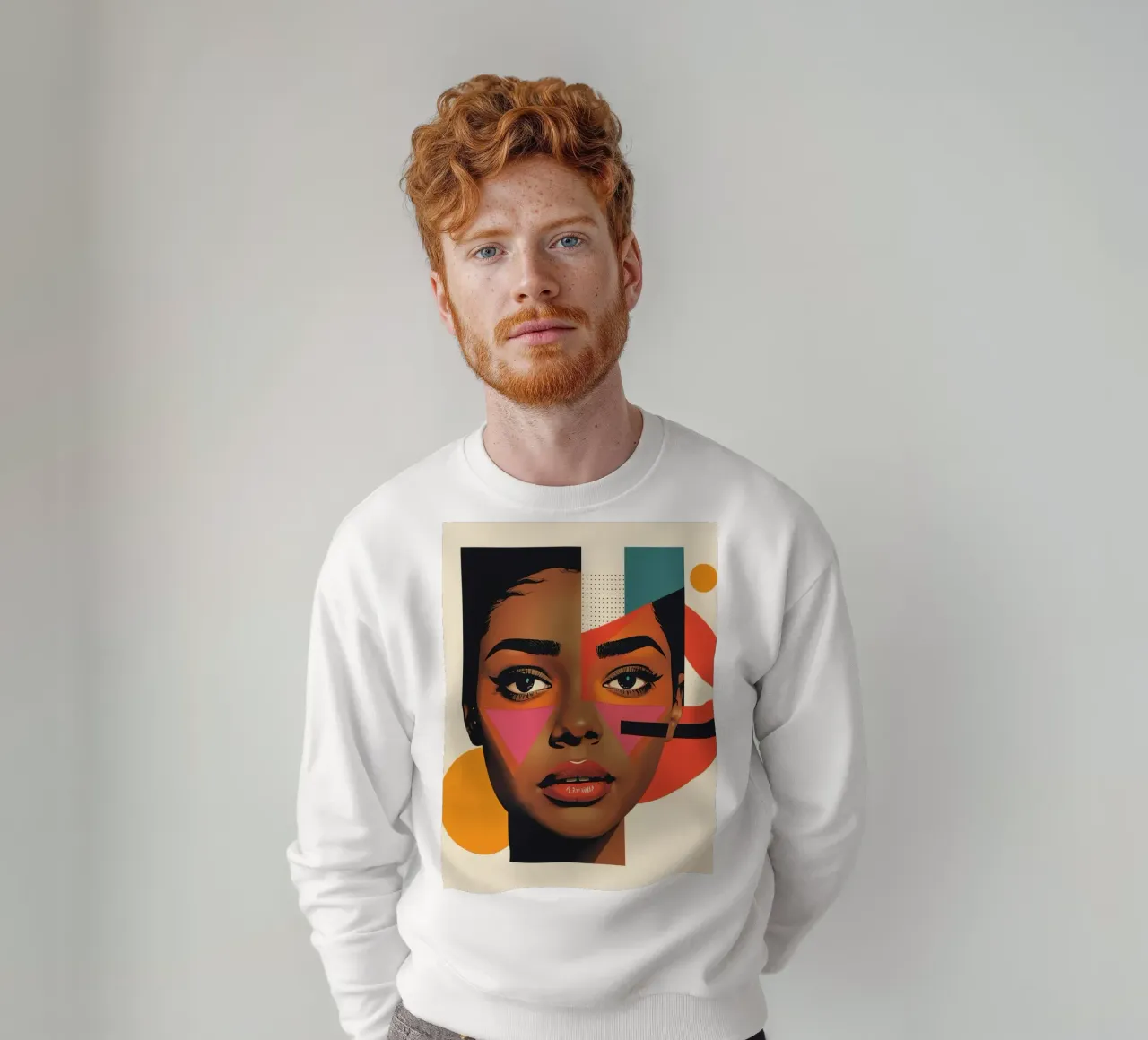 Volto di donna con forme geometriche e colori retrò felpa da DesignDoodle