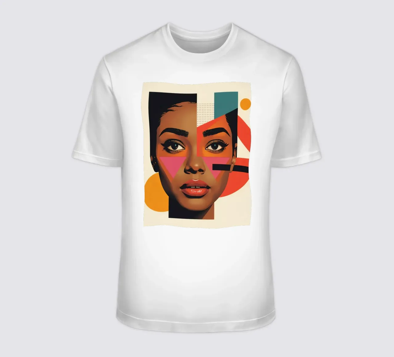 Volto di donna con forme geometriche e colori retrò t-shirt da DesignDoodle