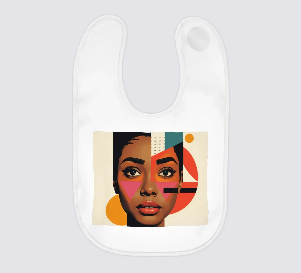 Volto di donna con forme geometriche e colori retrò bavaglino da DesignDoodle