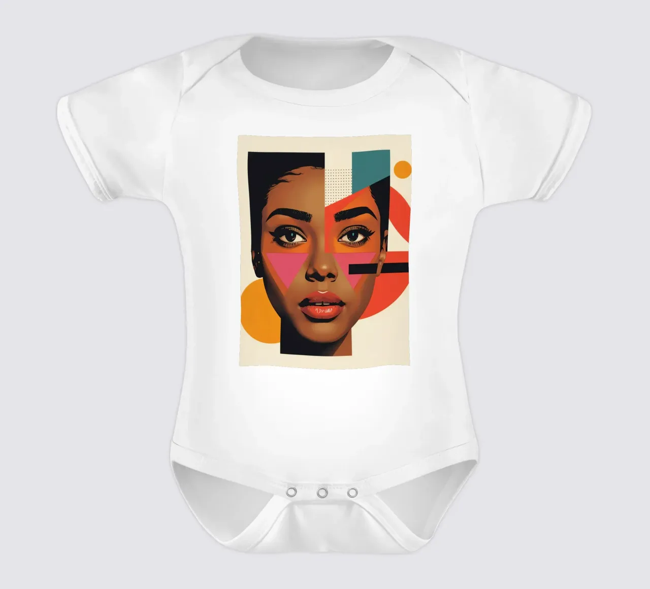 Volto di donna con forme geometriche e colori retrò body neonato maniche corte da DesignDoodle