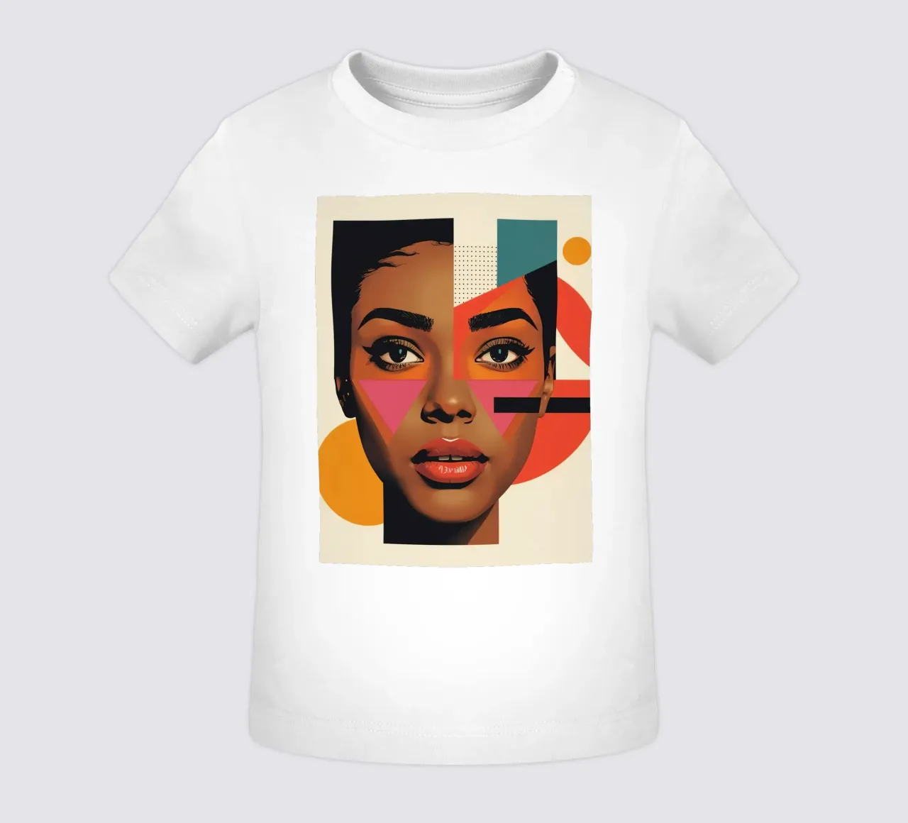 Volto di donna con forme geometriche e colori retrò maglietta neonato da DesignDoodle