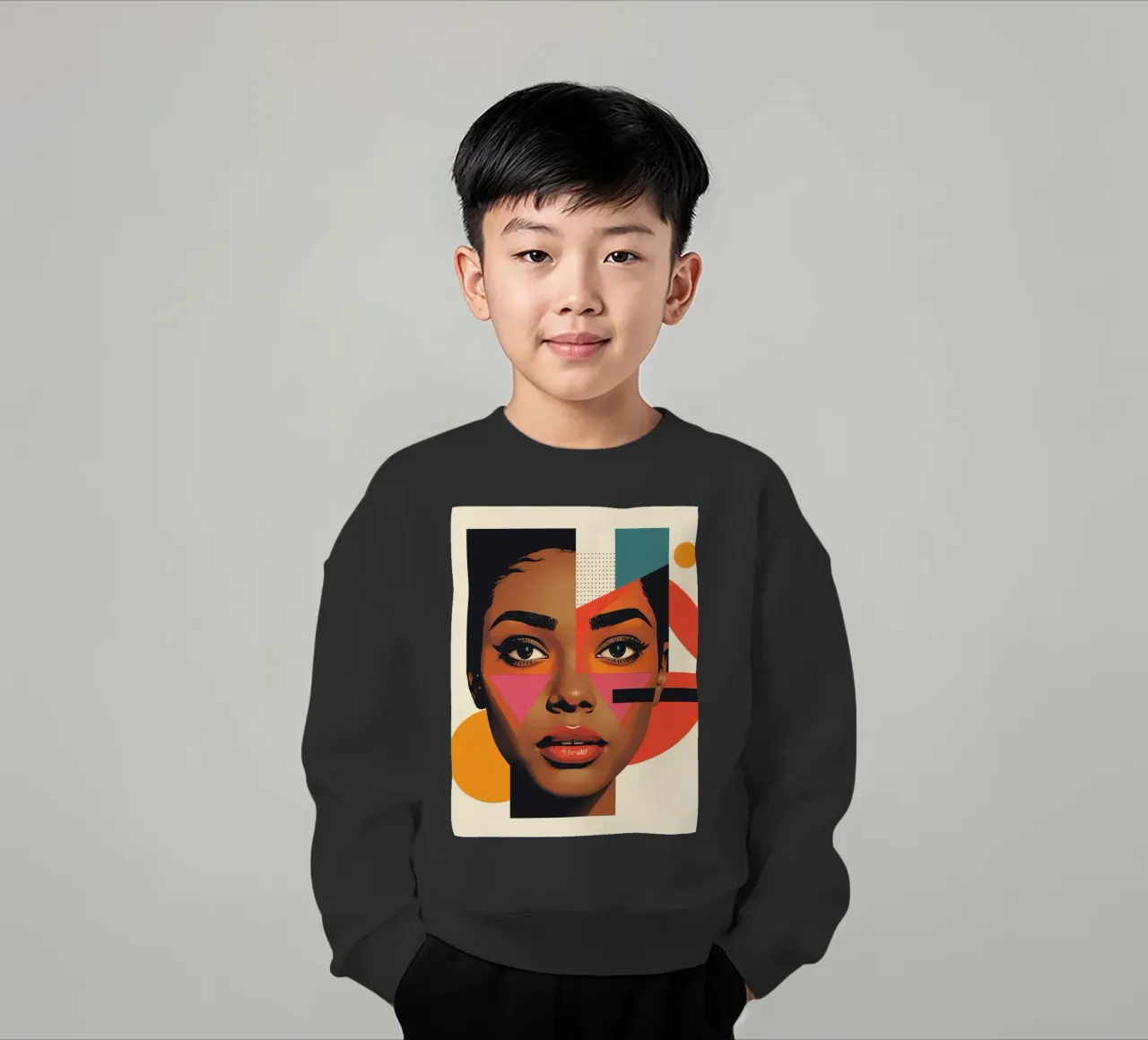 Volto di donna con forme geometriche e colori retrò felpa bambino da DesignDoodle