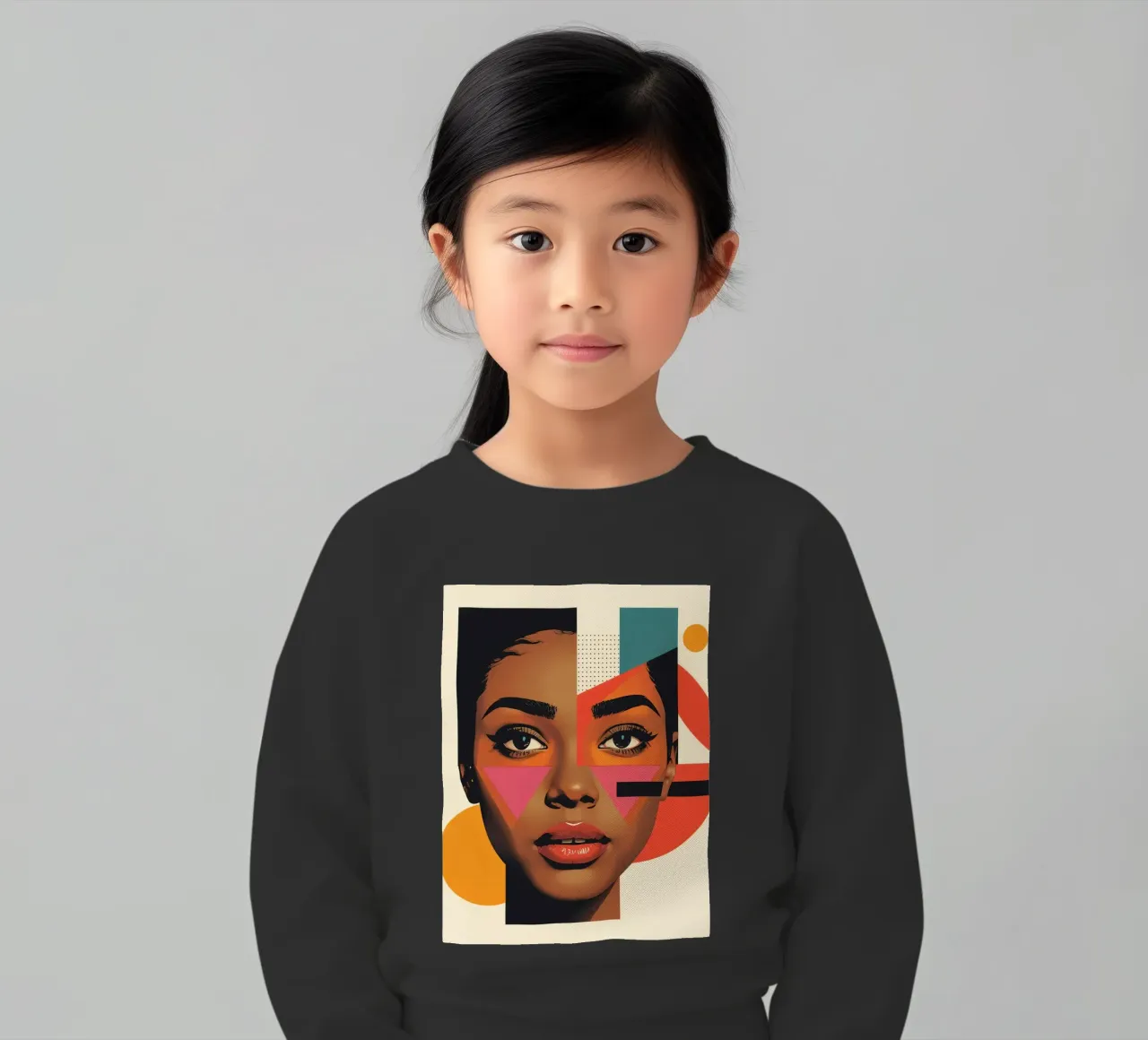 Volto di donna con forme geometriche e colori retrò felpa bambino da DesignDoodle