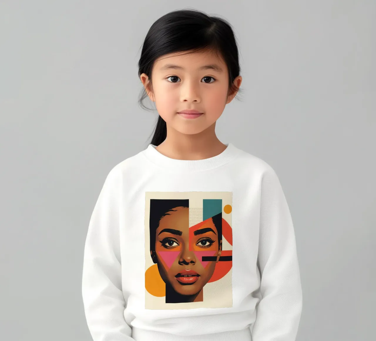 Volto di donna con forme geometriche e colori retrò felpa bambino da DesignDoodle