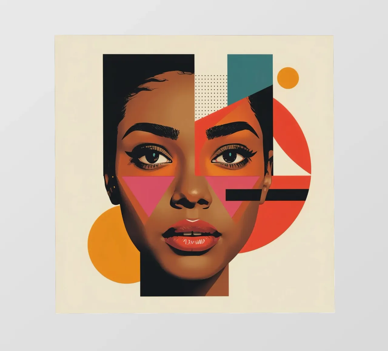 Volto di donna con forme geometriche e colori retrò telo in pvc da DesignDoodle