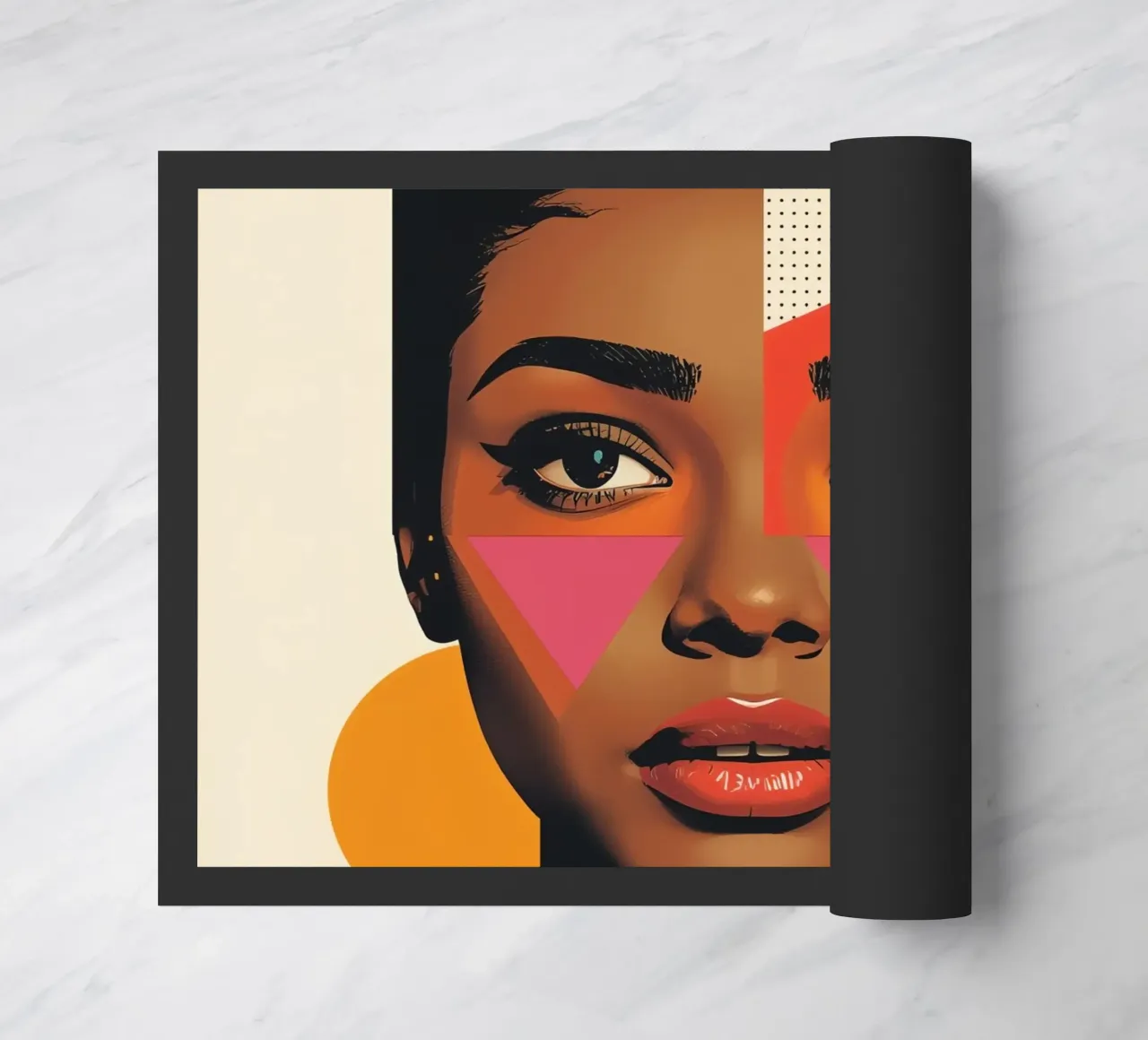 Volto di donna con forme geometriche e colori retrò zerbino da DesignDoodle