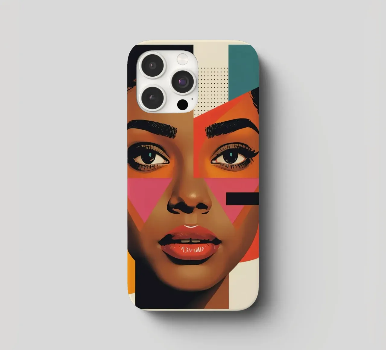 Volto di donna con forme geometriche e colori retrò cover iphone da DesignDoodle