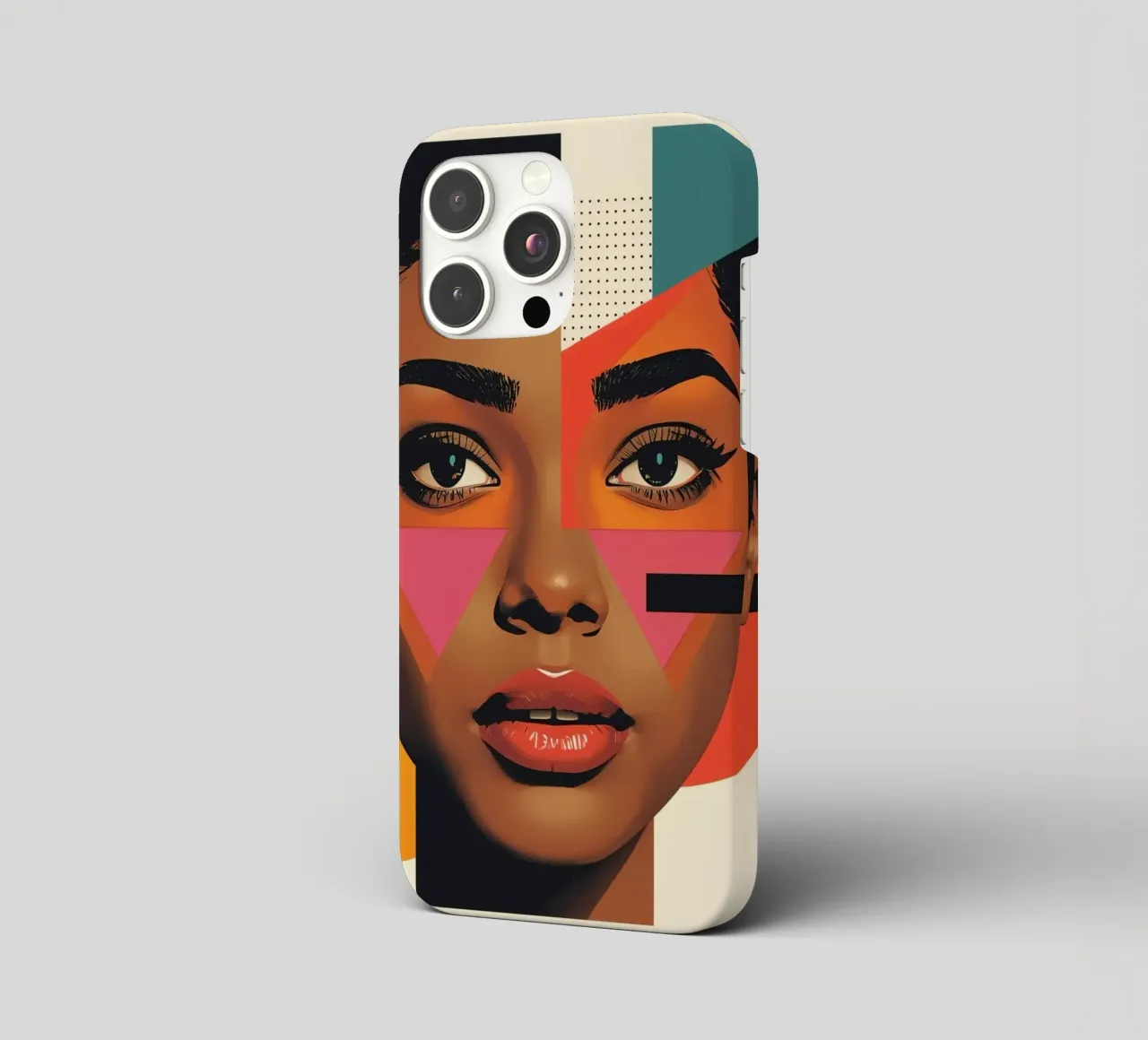 Volto di donna con forme geometriche e colori retrò cover iphone da DesignDoodle
