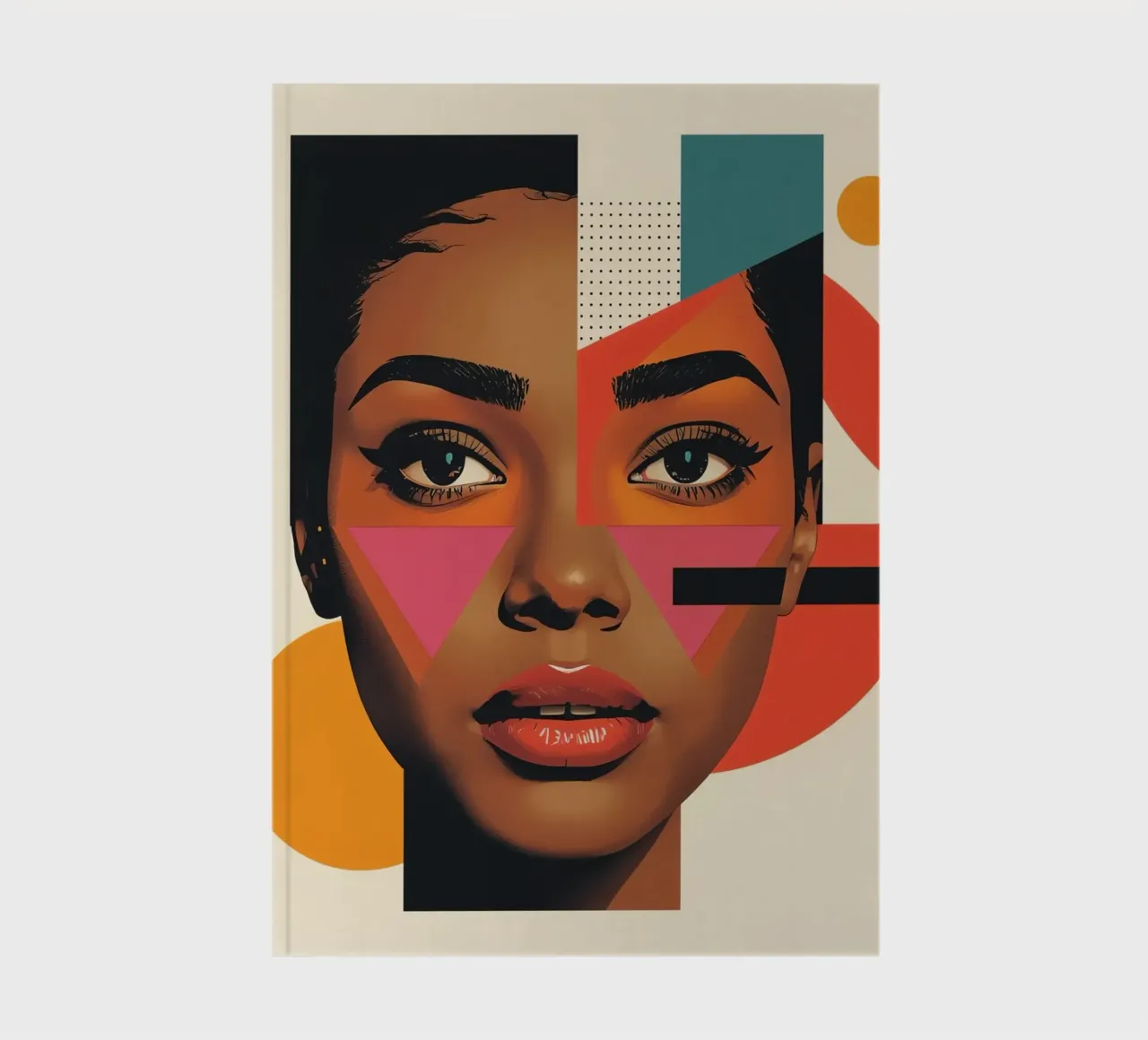 Woman's Face with Geometric Shapes and Retro Colors notebook by DesignDoodle