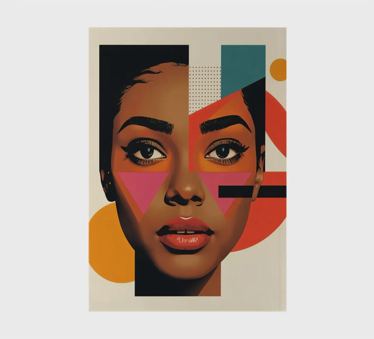 Woman's Face with Geometric Shapes and Retro Colors notebook by DesignDoodle