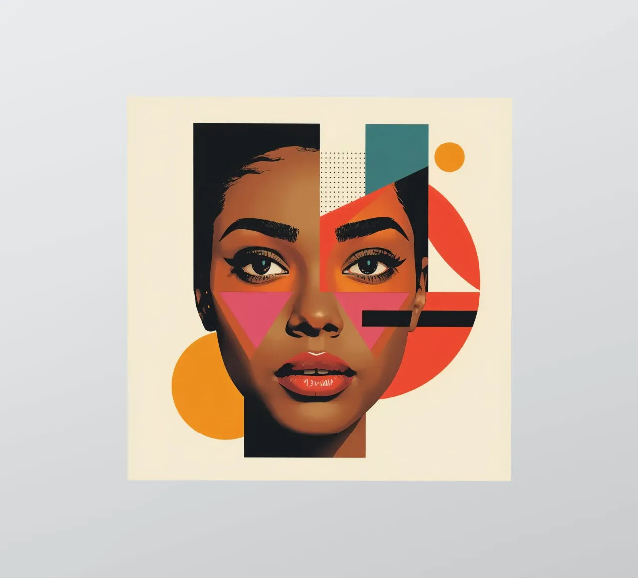 Volto di donna con forme geometriche e colori retrò adesivo da DesignDoodle