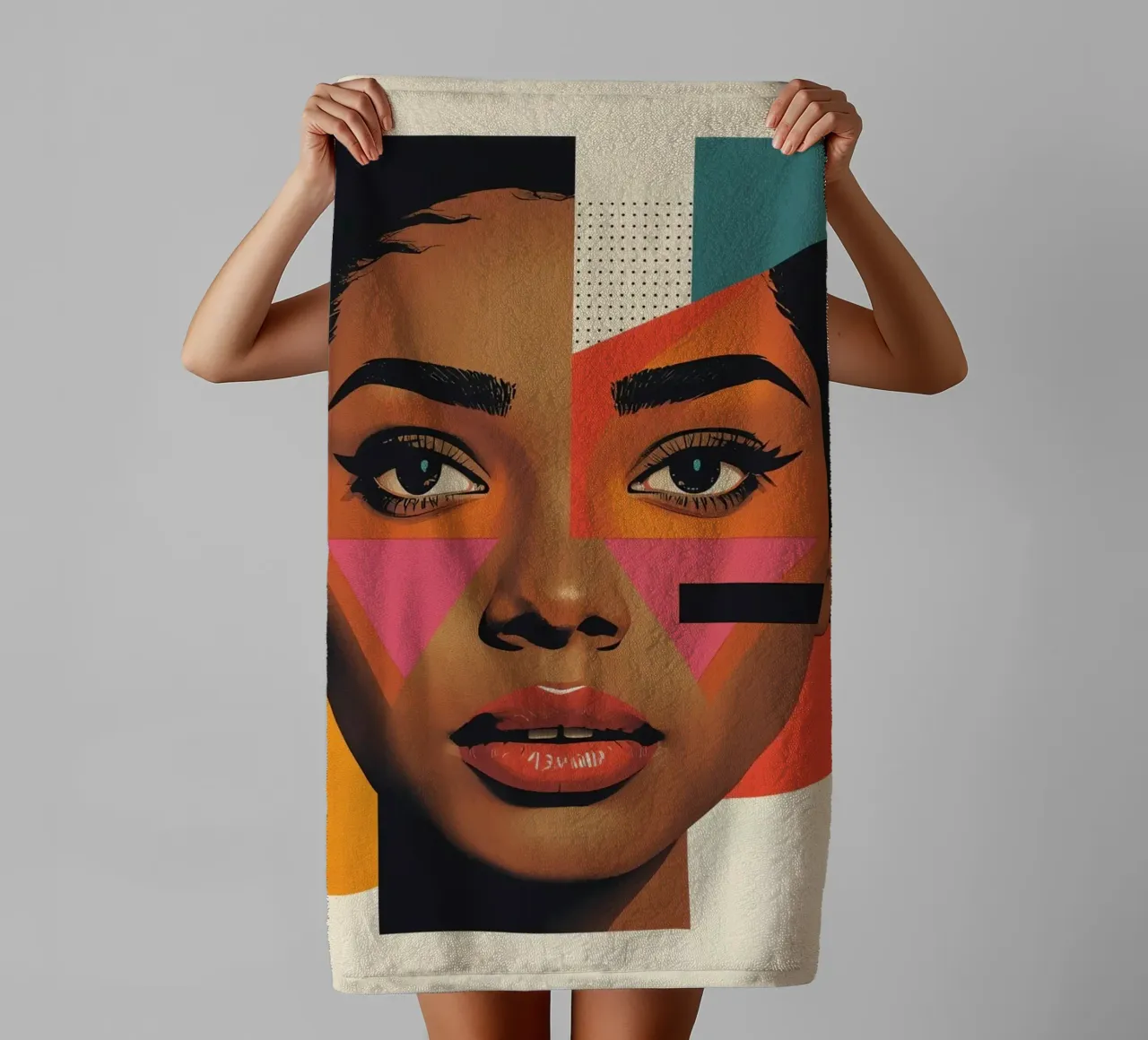 Volto di donna con forme geometriche e colori retrò asciugamano da bagno da DesignDoodle