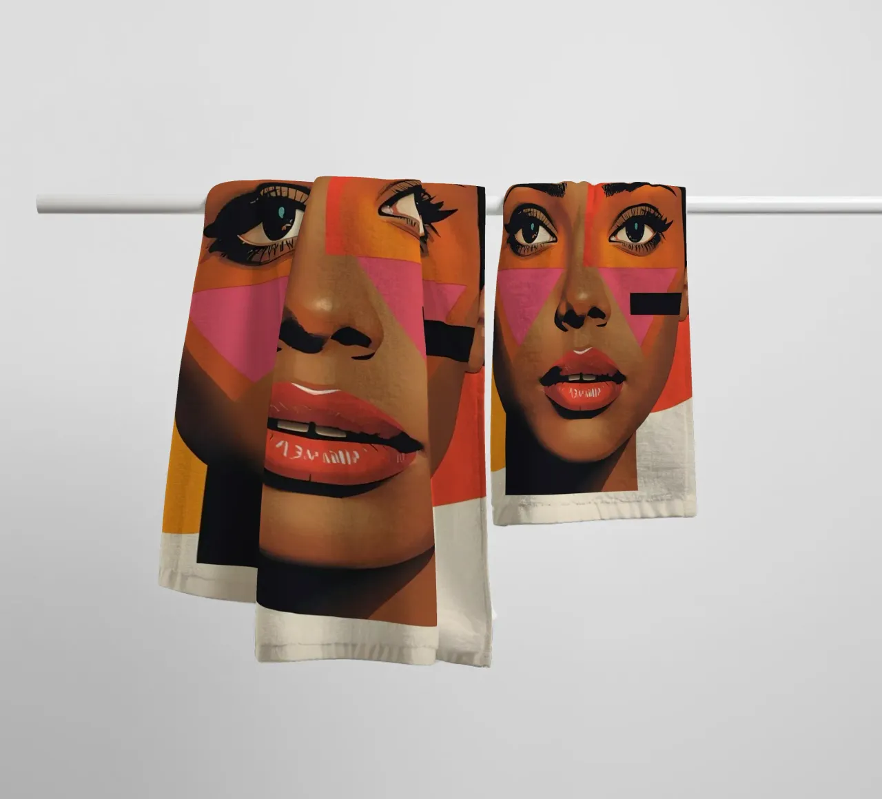 Volto di donna con forme geometriche e colori retrò asciugamano da bagno da DesignDoodle