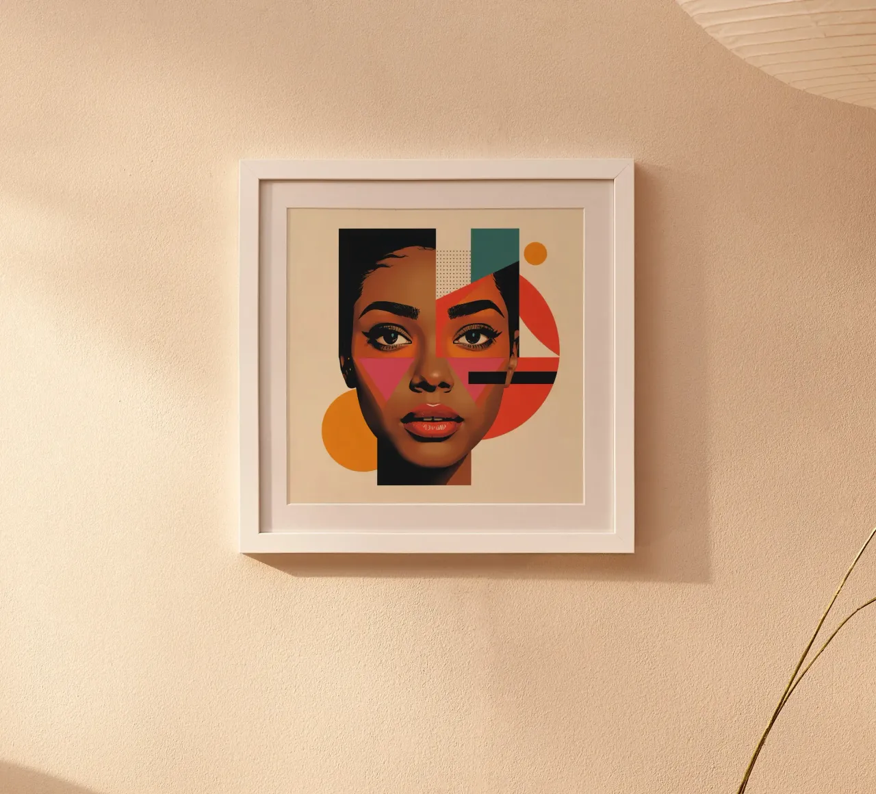 Visage de femme aux formes géométriques et aux couleurs rétro poster de DesignDoodle