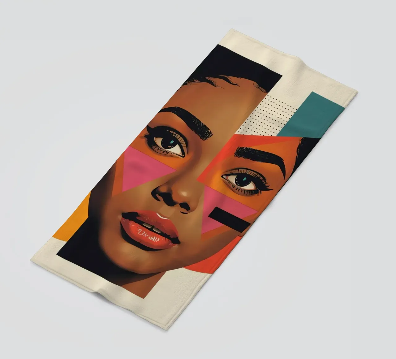 Volto di donna con forme geometriche e colori retrò telo mare da DesignDoodle