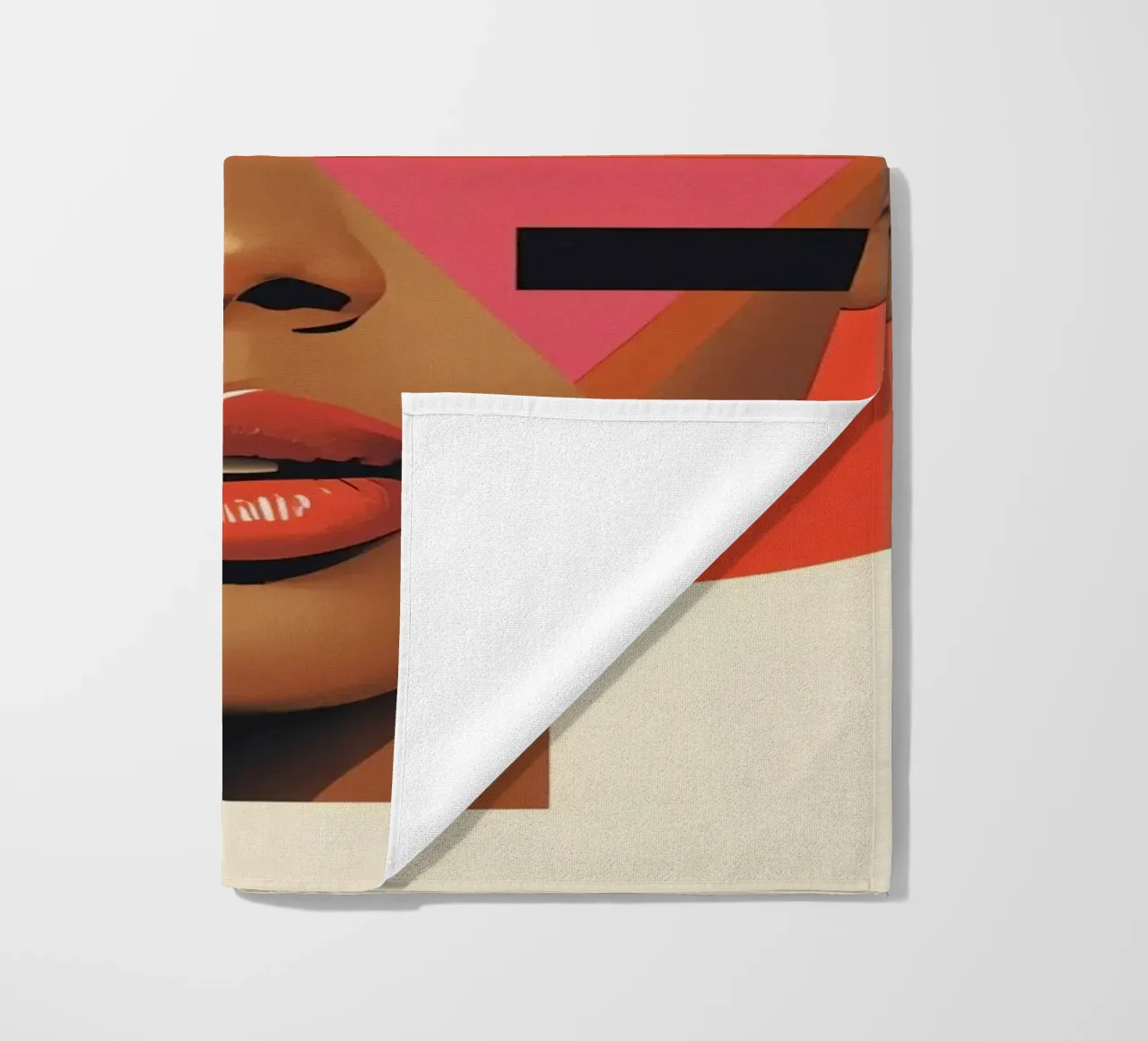 Volto di donna con forme geometriche e colori retrò telo mare da DesignDoodle