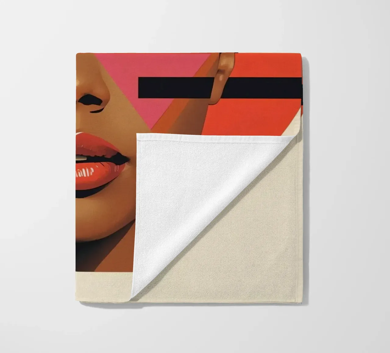 Volto di donna con forme geometriche e colori retrò telo mare da DesignDoodle