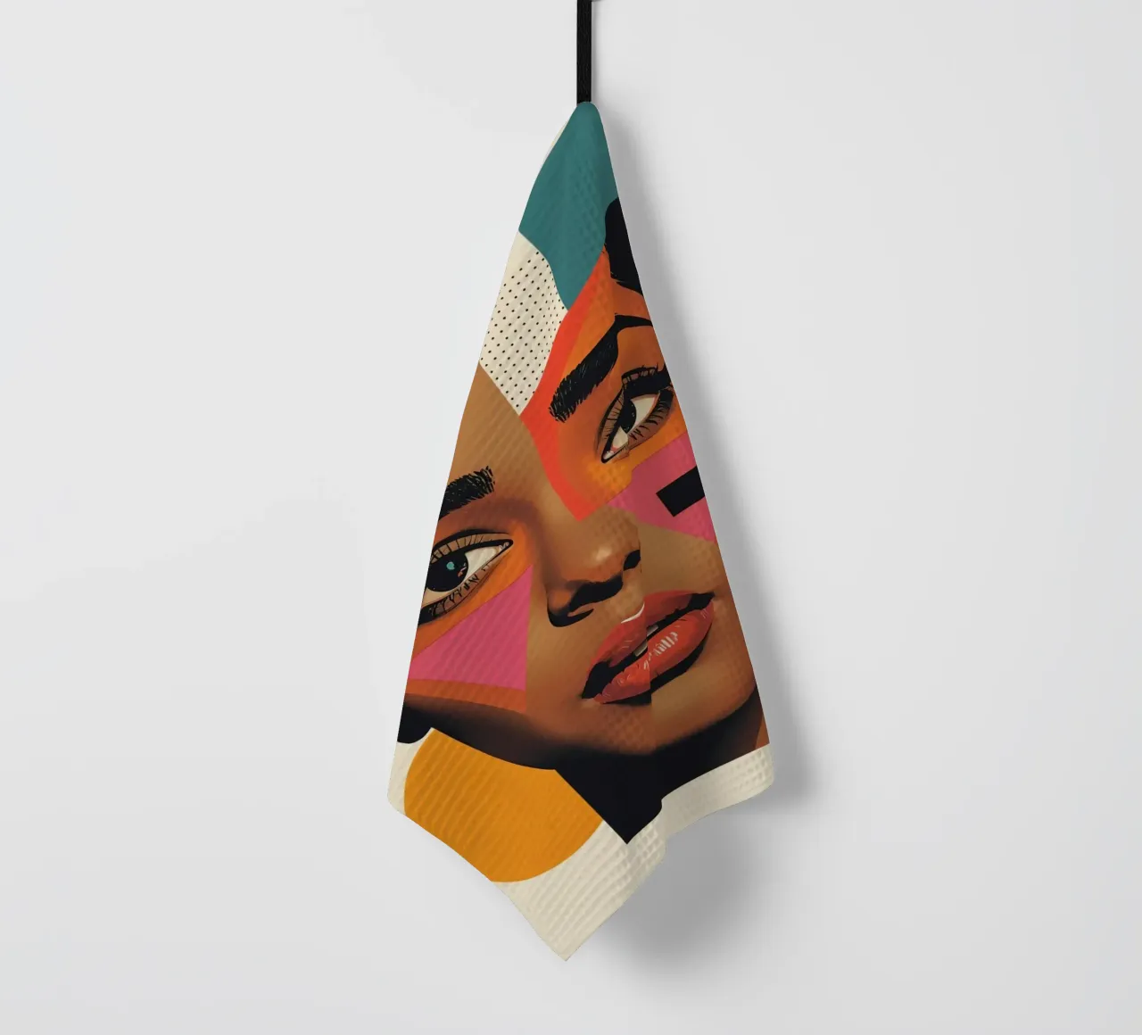 Volto di donna con forme geometriche e colori retrò canovaccio da cucina da DesignDoodle