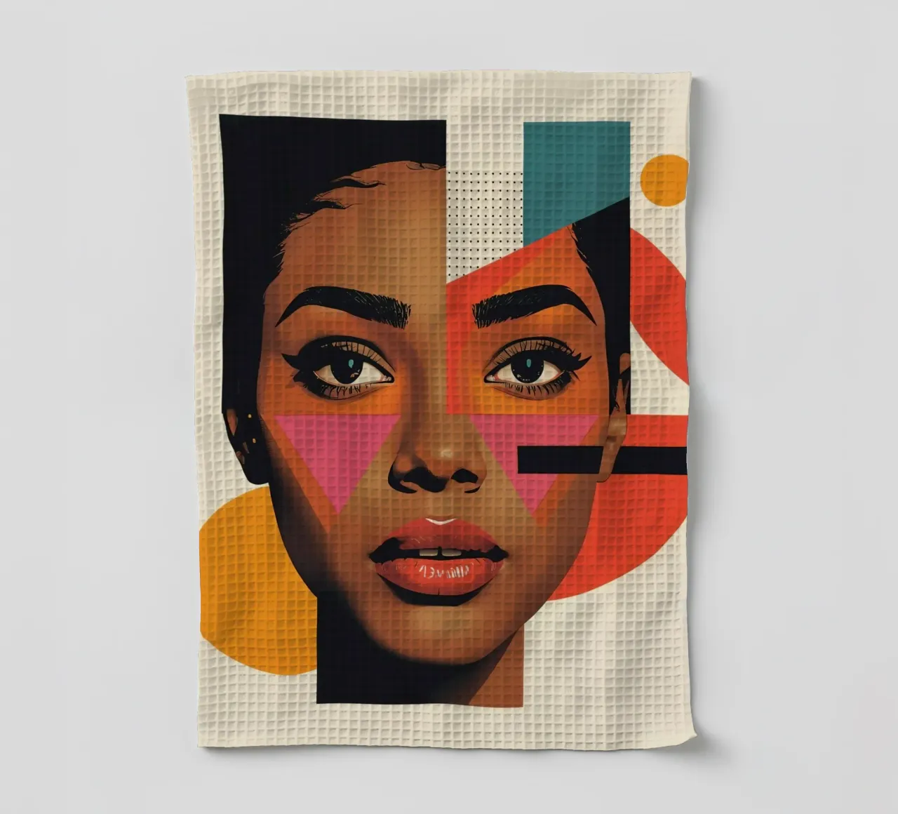 Volto di donna con forme geometriche e colori retrò canovaccio da cucina da DesignDoodle