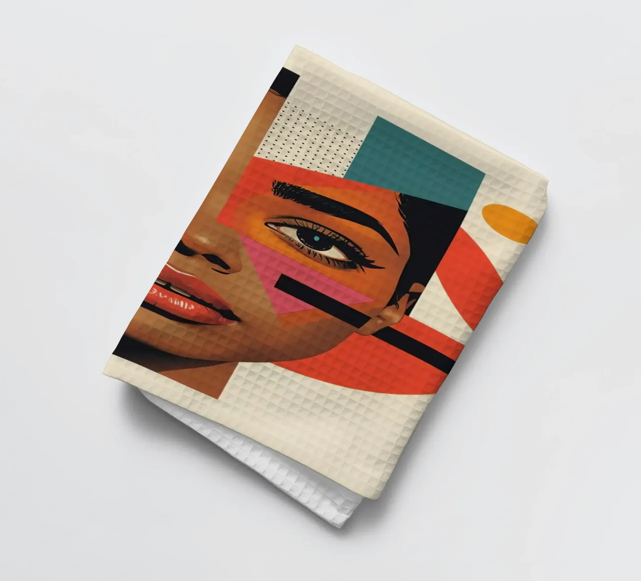 Volto di donna con forme geometriche e colori retrò canovaccio da cucina da DesignDoodle