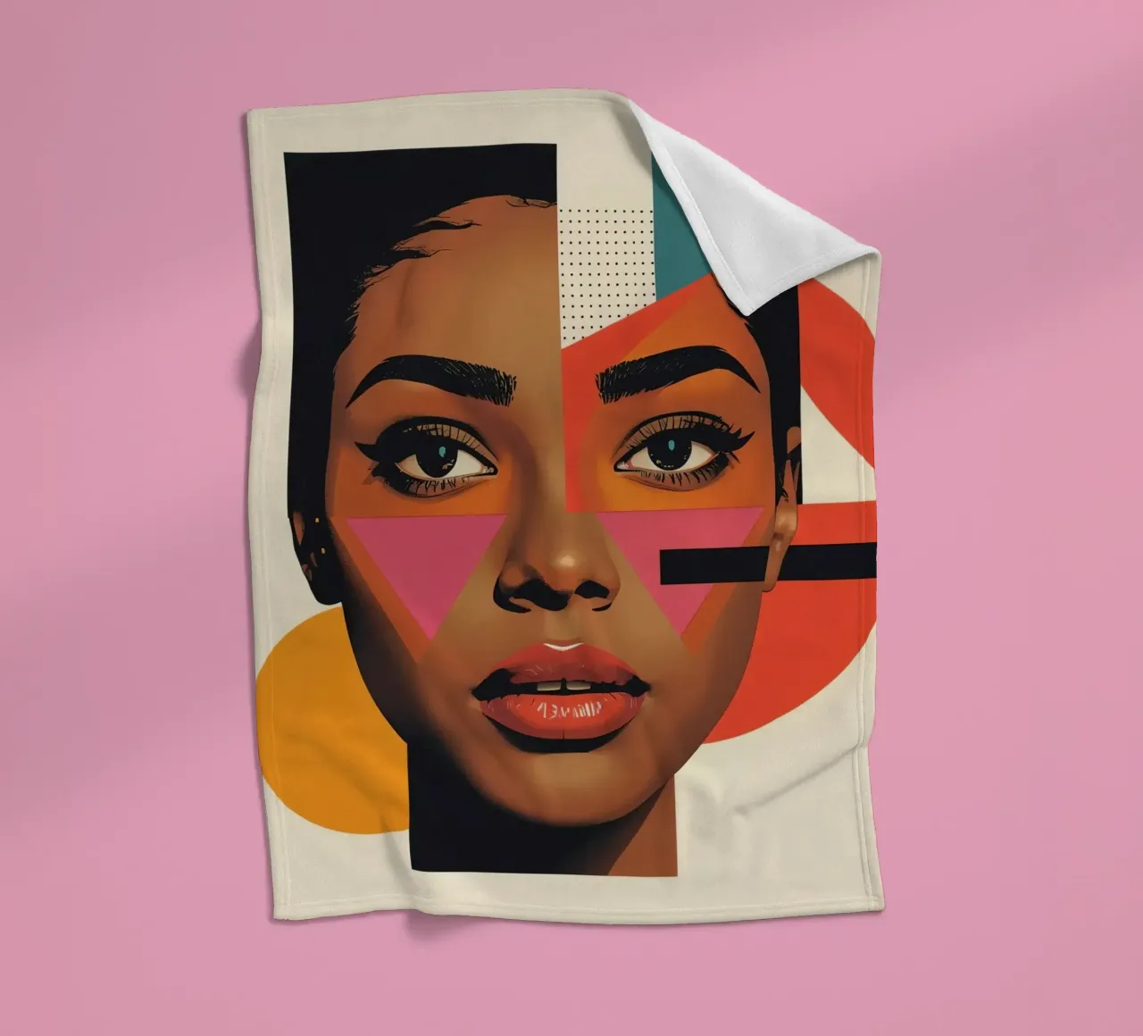 Volto di donna con forme geometriche e colori retrò coperta in pile da DesignDoodle