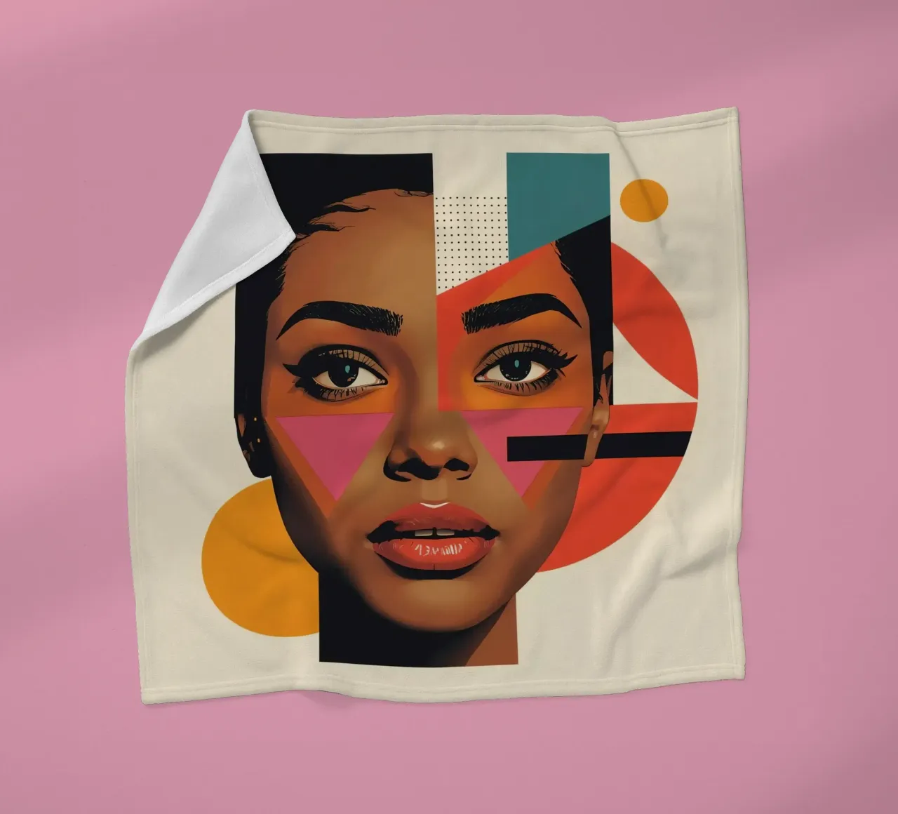 Volto di donna con forme geometriche e colori retrò coperta in pile da DesignDoodle