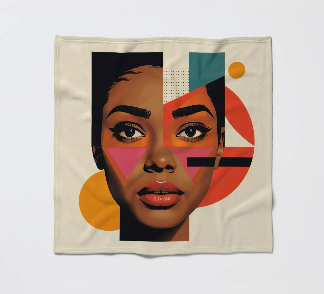 Volto di donna con forme geometriche e colori retrò coperta in pile da DesignDoodle