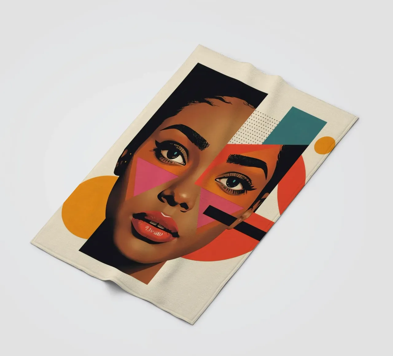 Volto di donna con forme geometriche e colori retrò coperta in pile da DesignDoodle