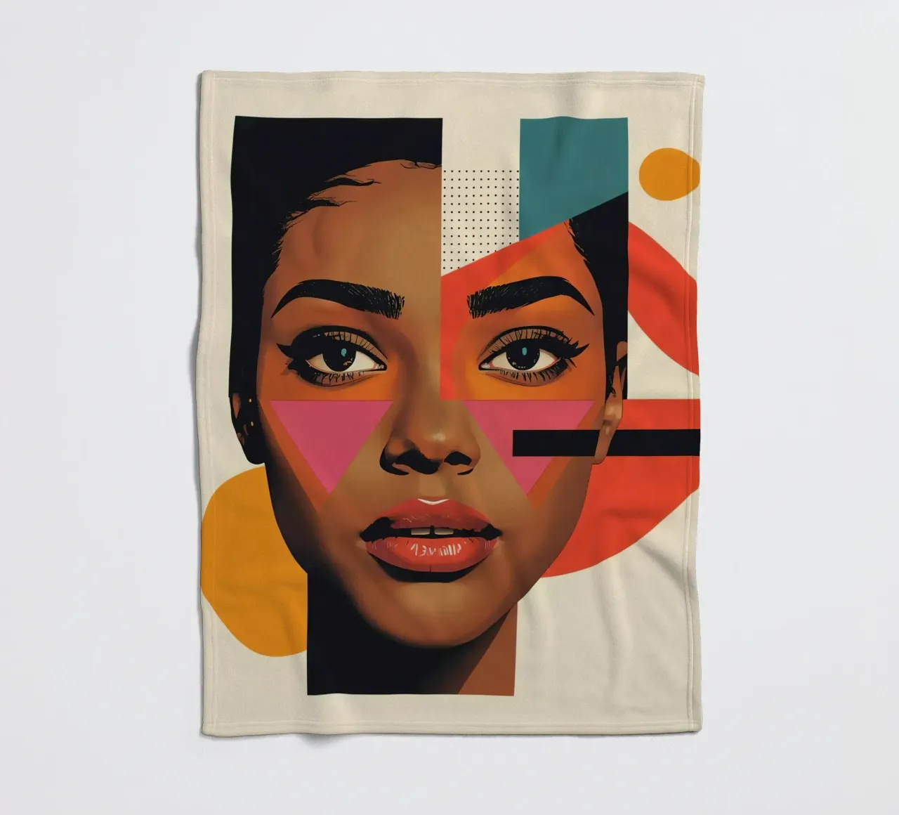 Volto di donna con forme geometriche e colori retrò coperta in pile da DesignDoodle