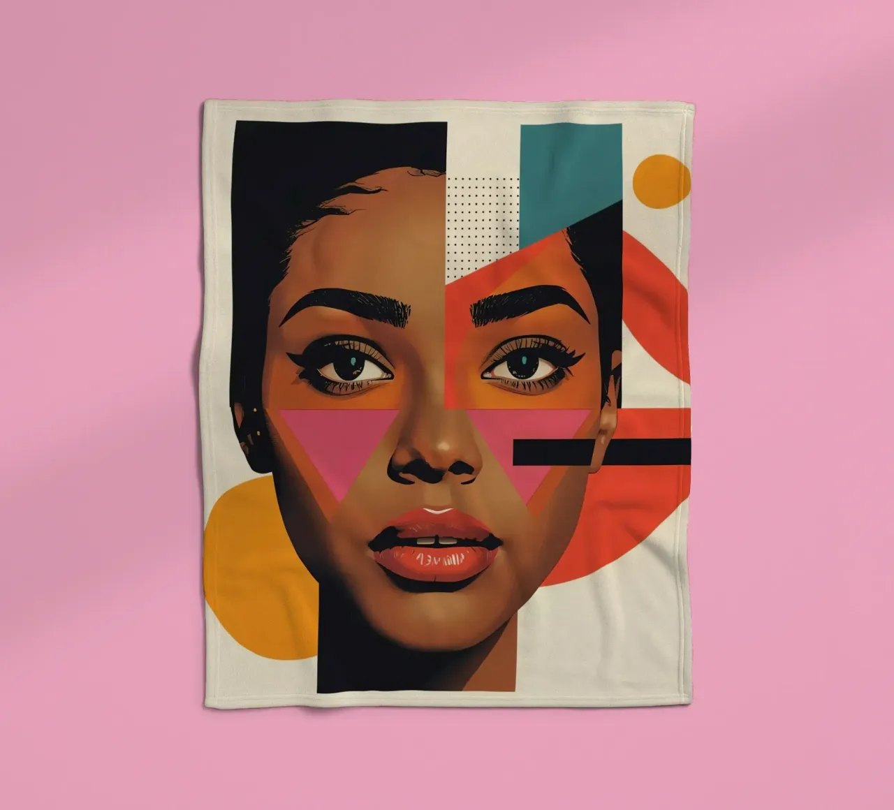 Volto di donna con forme geometriche e colori retrò coperta in pile da DesignDoodle