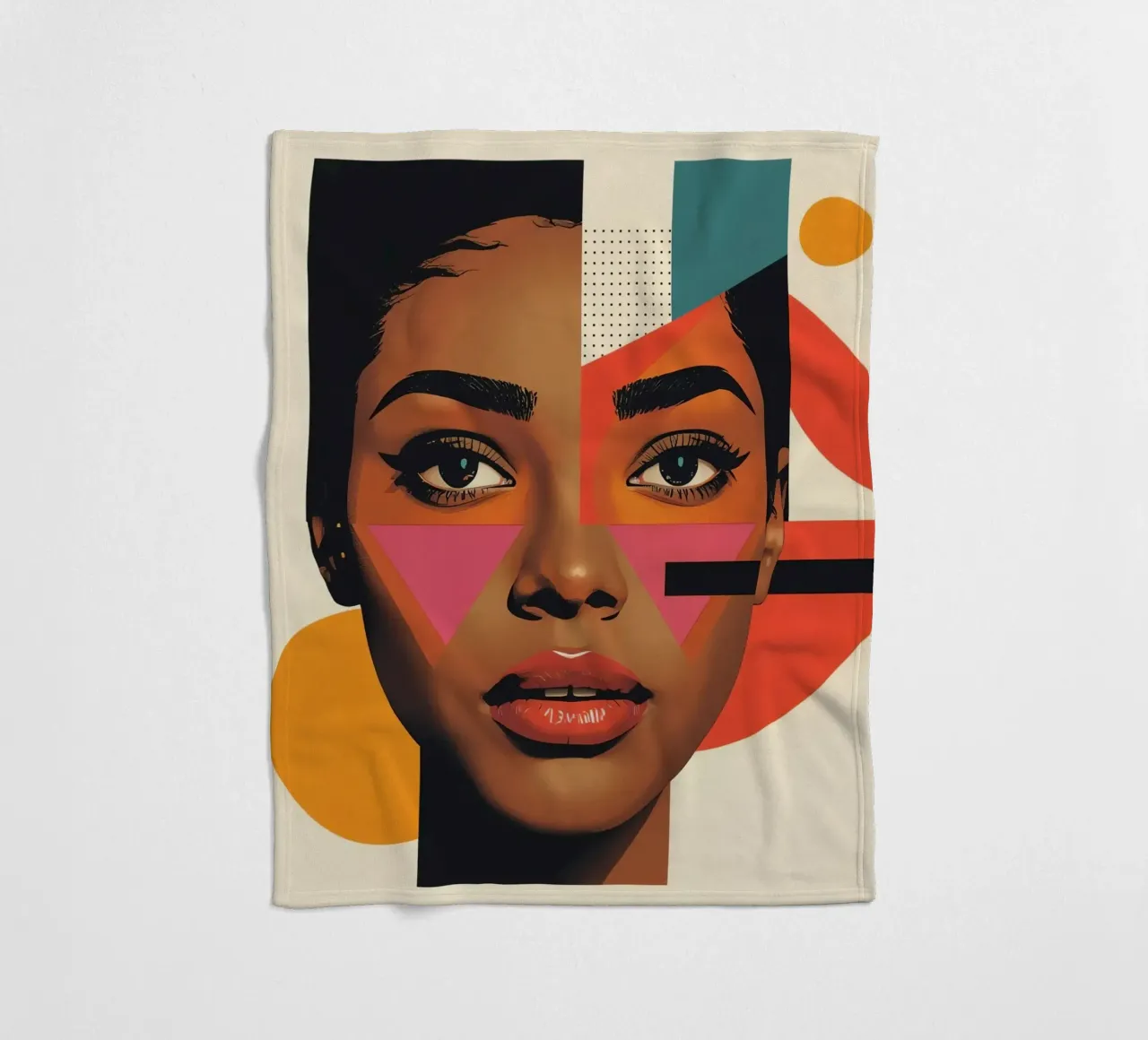 Volto di donna con forme geometriche e colori retrò coperta in pile da DesignDoodle