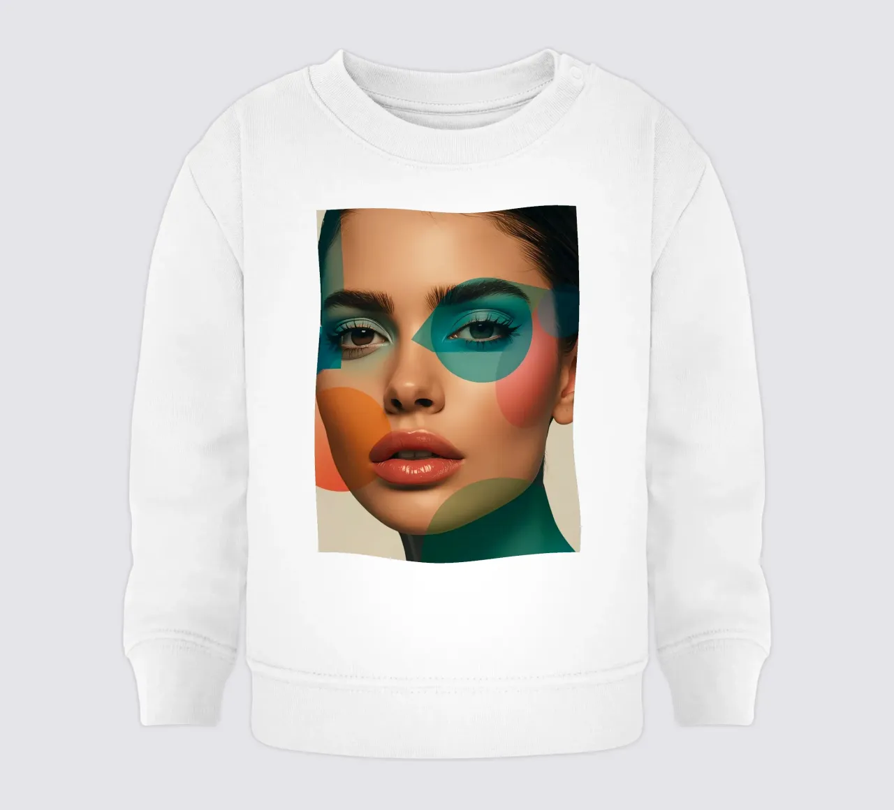 Volto di donna con forme geometriche e trucco verde acqua felpa neonato da DesignDoodle