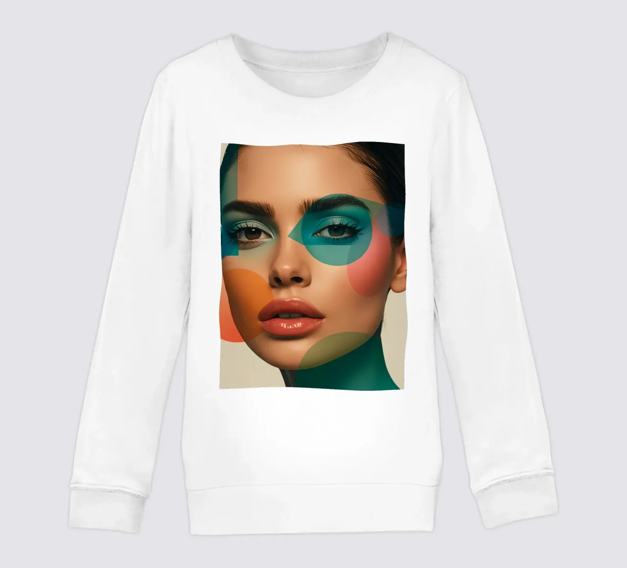 Volto di donna con forme geometriche e trucco verde acqua felpa bambino da DesignDoodle