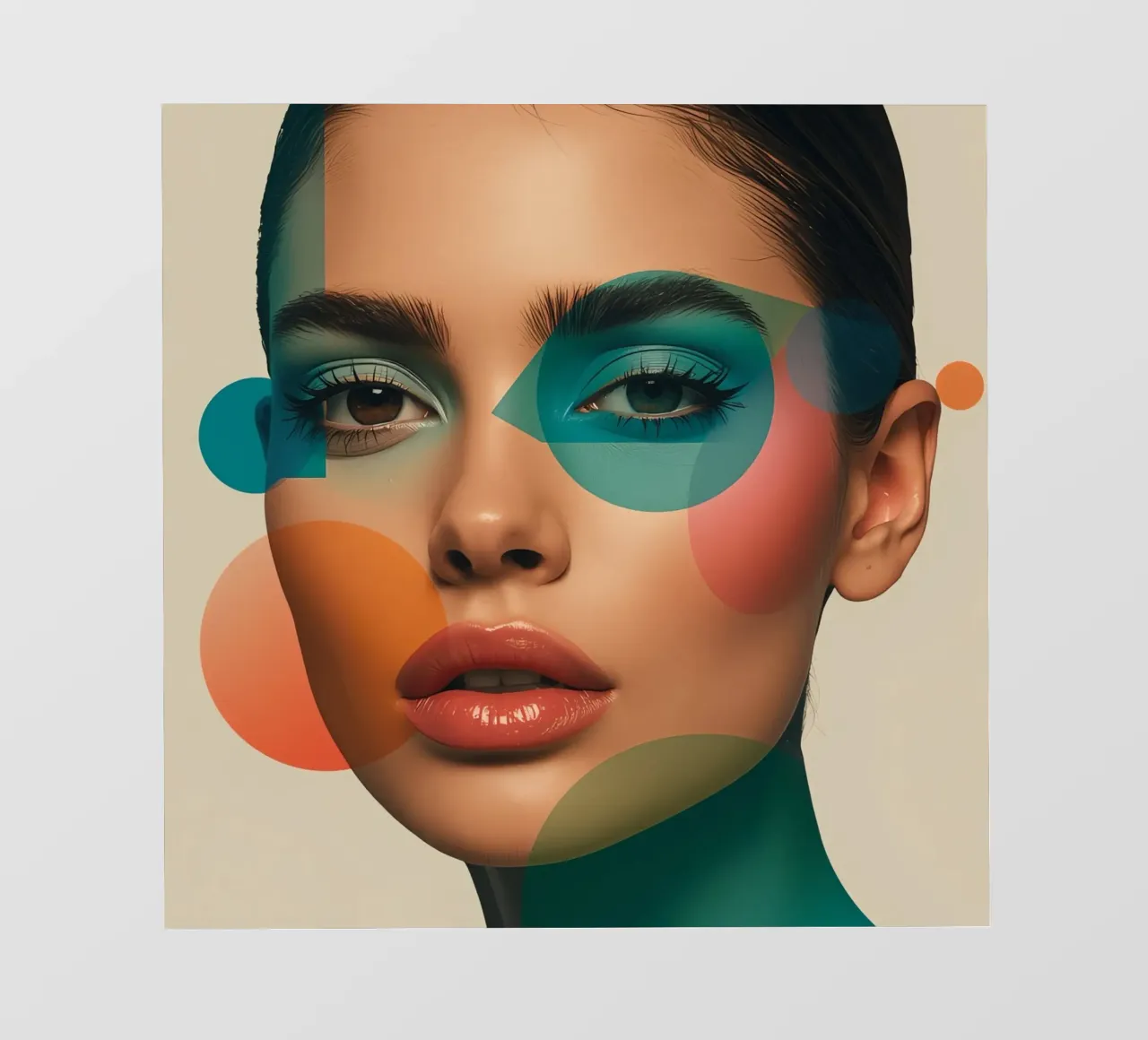 Volto di donna con forme geometriche e trucco verde acqua pellicola backlit da DesignDoodle