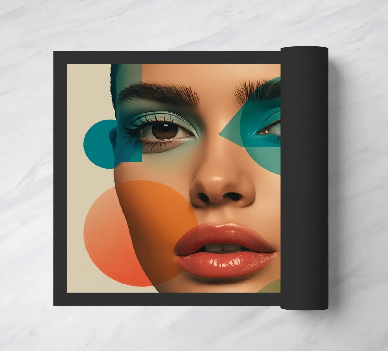 Volto di donna con forme geometriche e trucco verde acqua zerbino da DesignDoodle