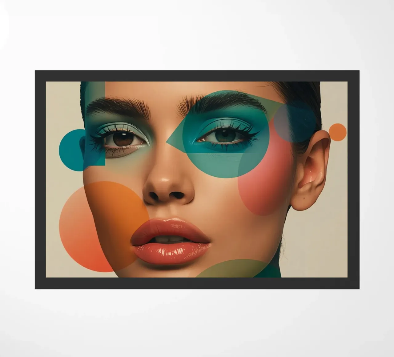 Volto di donna con forme geometriche e trucco verde acqua zerbino da DesignDoodle