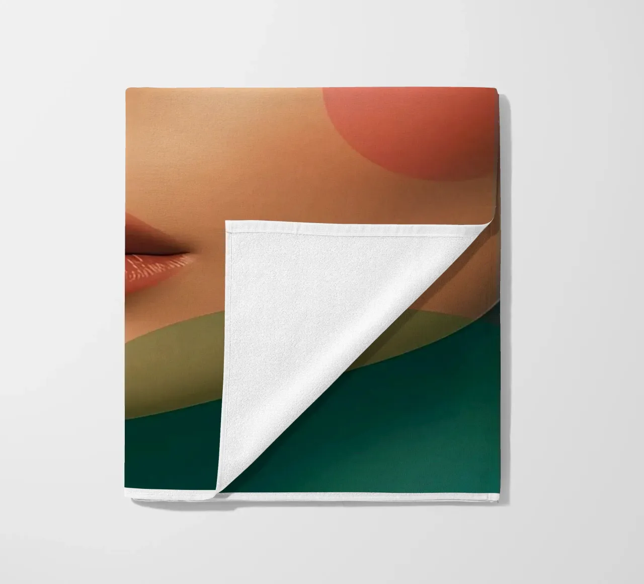 Volto di donna con forme geometriche e trucco verde acqua telo mare da DesignDoodle