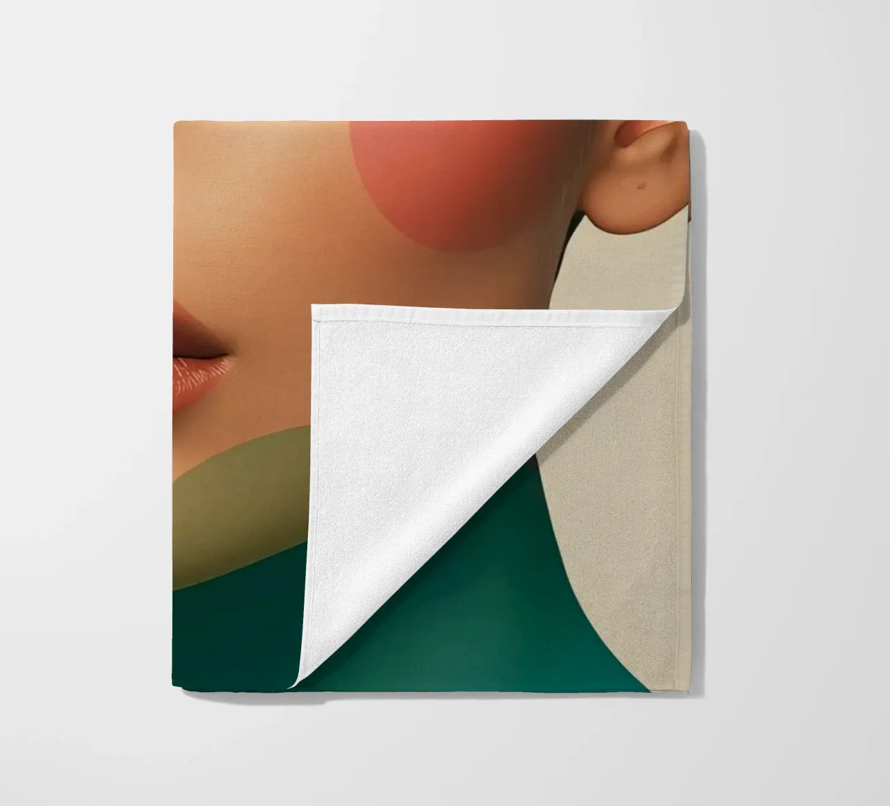 Volto di donna con forme geometriche e trucco verde acqua telo mare da DesignDoodle