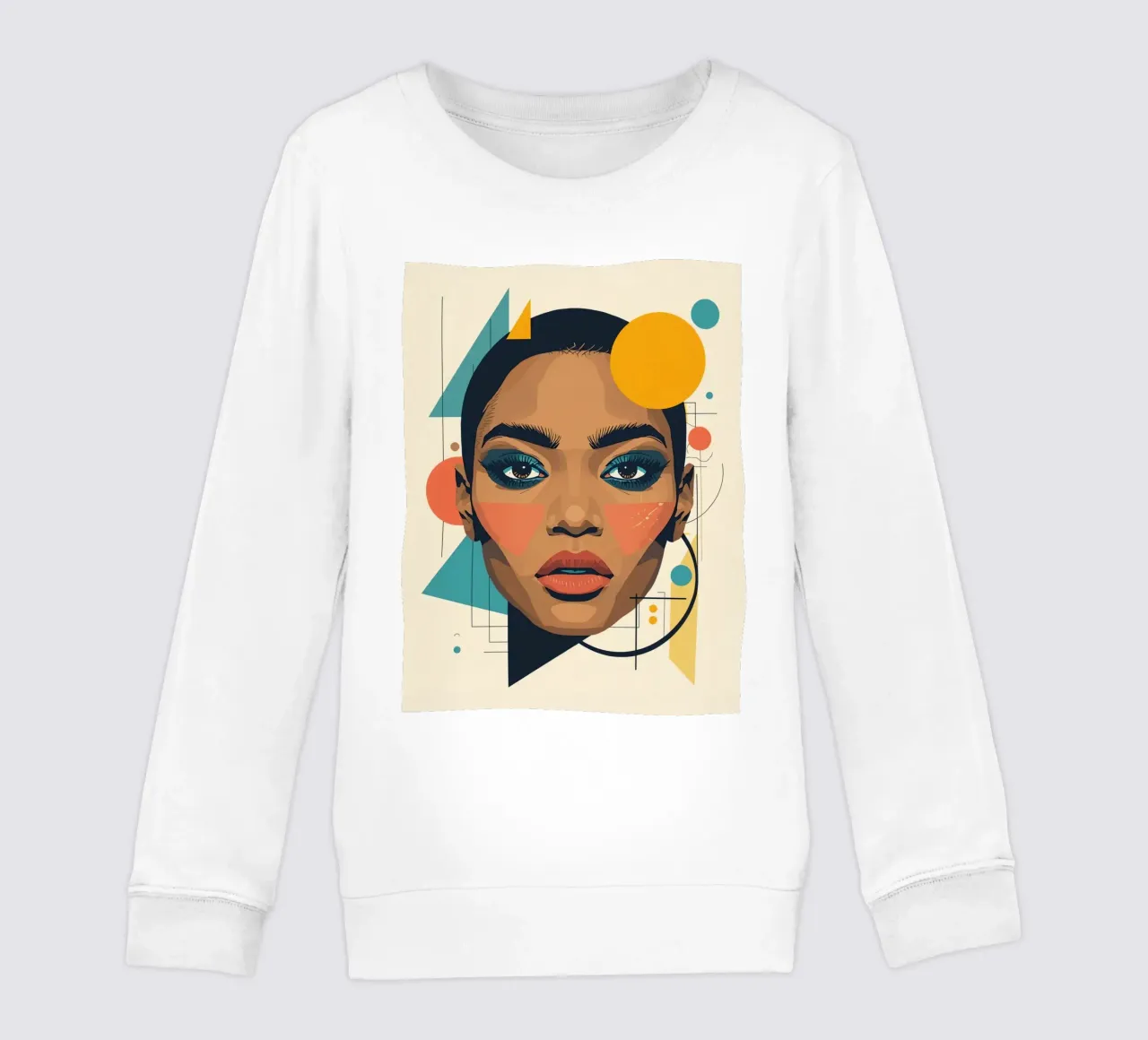 Volto di donna con forme geometriche Illustrazione digitale felpa bambino da DesignDoodle